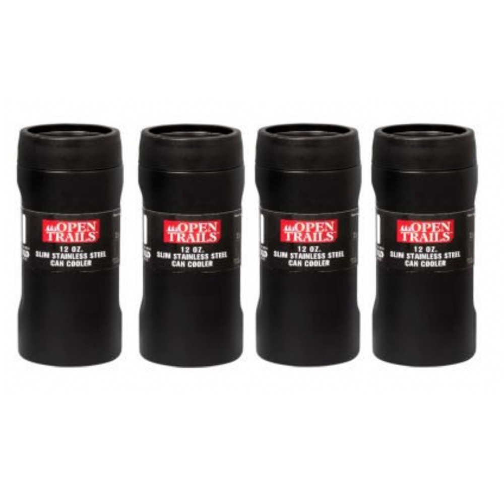 4 -Open Trails Slim Stainless Steel Insulated Can Holder, 12oz Can/bottle cooler